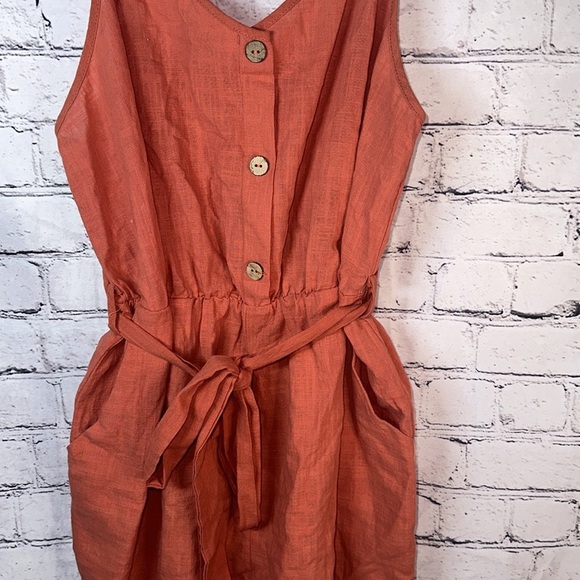 Romper NWOT Coral Orange Pink side tie Button Front Thick Straps pockets M SHEIN - Picture 2 of 5